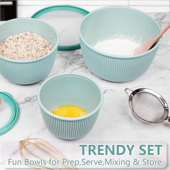 BoxedHome Mixing Bowls with Lids - 8 Piece Plastic Nesting Bowls Set includes 4 Prep Bowls and 4 Lids, Microwave and Dishwasher Safe, Green - Image 7