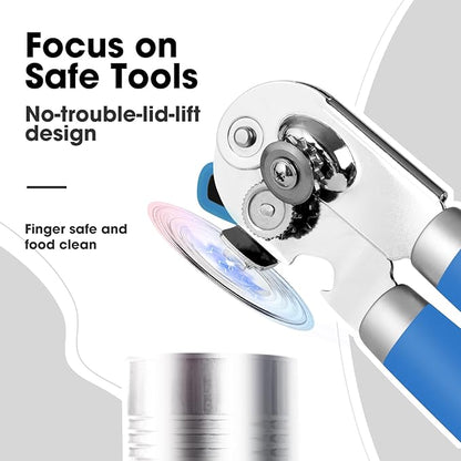 Beneno Heavy Duty Hand Can Opener Manual with Magnet, Durable Sharp Carbon Steel Blade Smooth Cutting, Big Effort-Saving Knob & Soft Grip Handle, Multifunctional Bottle Opener, Klein Blue - Image 4