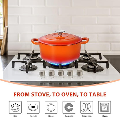 E-far 3 Qt Enameled Cast Iron Dutch Oven with Lid, Small Round Nonstick Dutch Oven Pot for Bread Baking Braising Stews Roasting Cooking, Heavy Duty, Induction & Oven Safe - Orange