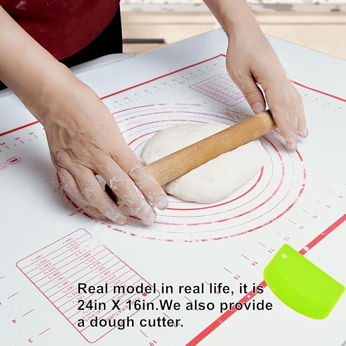 Large 24" x 16" Silicone Baking Mat | Non-Slip Pastry & Dough Mat with Dough scraper | Ideal for Rolling Out Pie Crusts, Fondant, and More | Oven-Safe Silicone Liner (24''L X 16''W) - Image 4