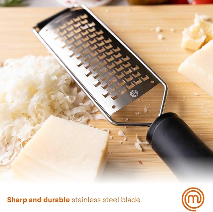 MasterChef Cheese Grater Handheld, Kitchen Food Shredder Tool for Grating Parmesan, Garlic, Ginger etc, Small Flat Zester Grater, Stainless Steel with Non Slip Rubber Foot and Easy Grip Handle - Image 4