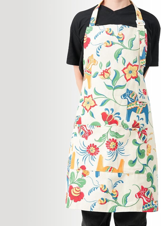 DILLMAN Aprons for Women with Pockets Cotton Linen Cooking Kitchen Baking Soft Durable Floral Gardening Apron - Image 5