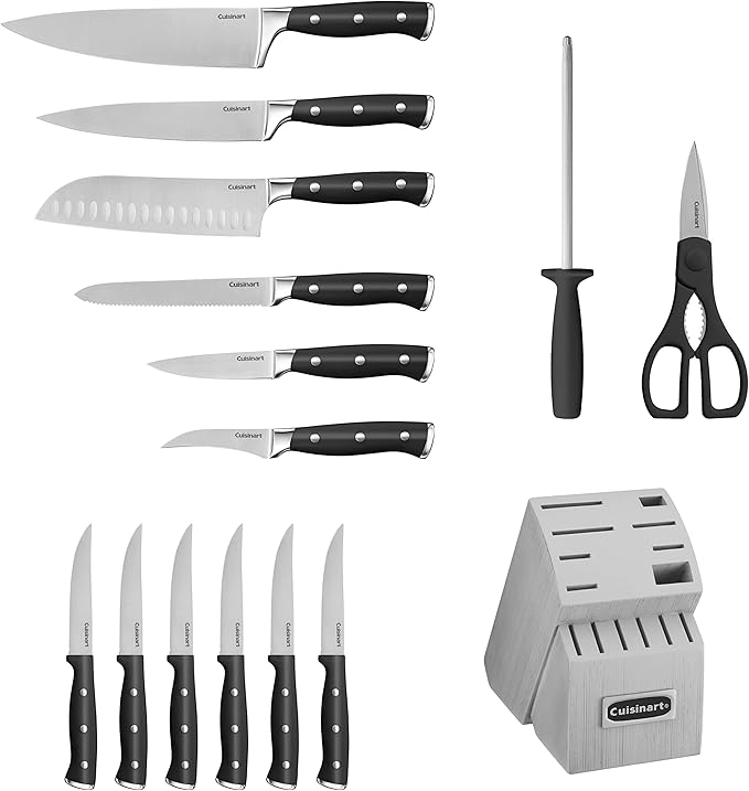 Cuisinart 15-Piece Knife Set with Block, High Carbon Stainless Steel, Forged Triple Rivet, Black/Gray C77BTR-15PG - Image 3