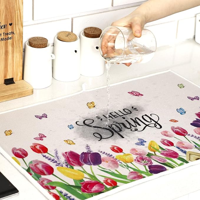 Teenyyou 4 Pcs Seasonal Dish Drying Mats for Kitchen 24"x 16" Winter Holiday Microfiber Absorbent Washable Drainer Mat for Counter Spring Summer Fall Home Accessories Decoration(Nature) - Image 6