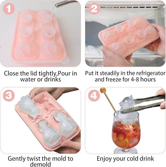 Cat Ice Cube Tray Silicone Large Ice Cube Mold, Fun Shapes Ice Cube Trays for Freezer with Lid, Big Ice Molds for Bourbon Whiskey Cocktails, Cute Gifts for Cat Lovers