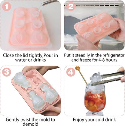 Cat Ice Cube Tray Silicone Large Ice Cube Mold, Fun Shapes Ice Cube Trays for Freezer with Lid, Big Ice Molds for Bourbon Whiskey Cocktails, Cute Gifts for Cat Lovers