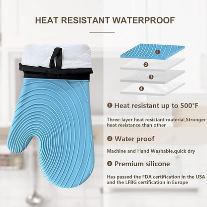 Silicone Oven Mitts-13.6 in Extended Oven Mitts Heat Resistant 500F, Oven Gloves with Soft Liner Good Grippy BPA-Free Easy to Clean Flexible-Oven Mits Set for Cooking Baking Grilling BBQ - Image 3