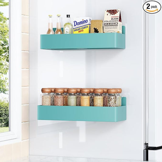 Mystozer Magnetic Spice Rack for Refrigerator, Kitchen Organizer and Storage Shelf, Blue(2 Pack) by Mystozer