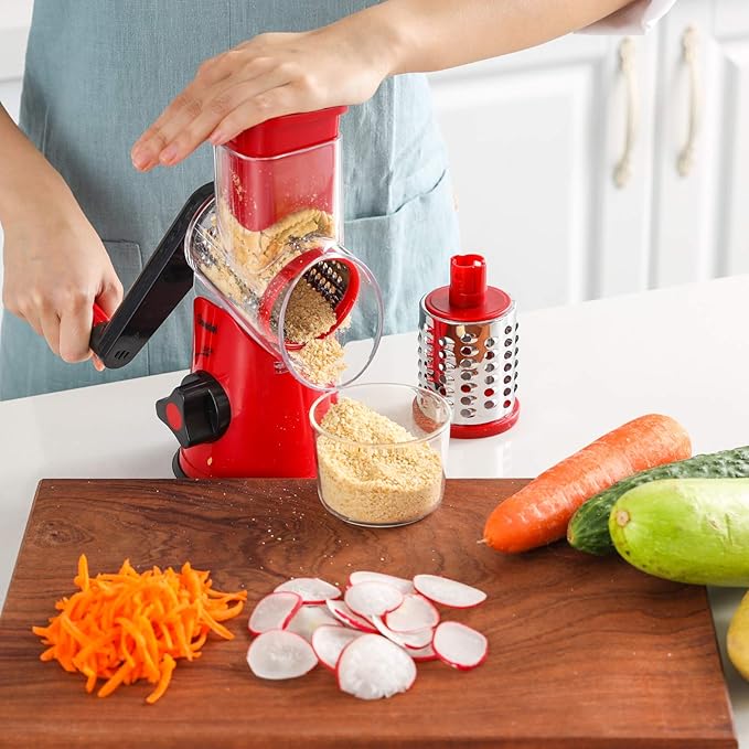 Geedel Rotary Cheese Grater, Kitchen Mandoline Vegetable Slicer with 2 Interchangeable Blades, Easy to Clean Rotary Grater Slicer for Fruit, Vegetables, Nuts - Image 5
