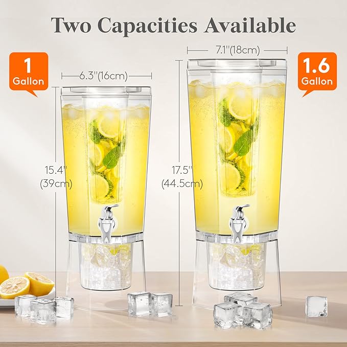 Lifewit 1.6 Gallon Drink Dispenser for Parties 2 Pcs, Large Plastic Beverage Container for Juice/Tea/Soda with Stand & Ice Core, Clear Lemonade Dispenser with Spigot, BPA Free Water Pitcher for Fridge - Image 3