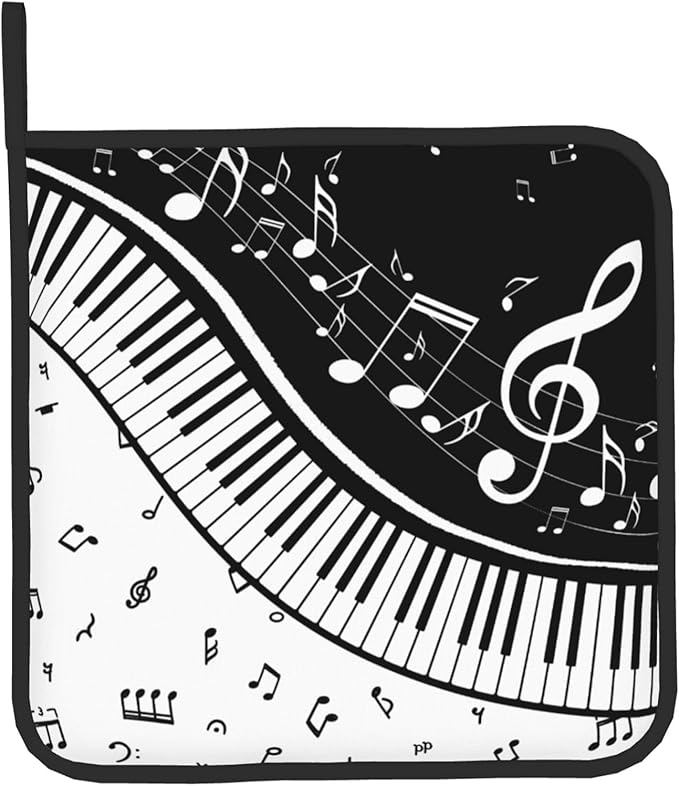 Oven Mitt and Pot Holders Sets - Music Kitchen Mitts Black White Piano Oven Gloves Hot Pads Set of 2 for Cooking BBQ Baking Grilling - Image 9