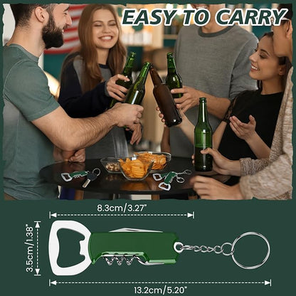 Ziliny 24 Pcs Bottle Opener Keychain Bulk Wine Bottle Beer Opener Keychain 3.27" Stainless Steel Corkscrew Waiter Corkscrew Wine Keyring Gifts for Christmas Bar Party Wedding Home (Green)