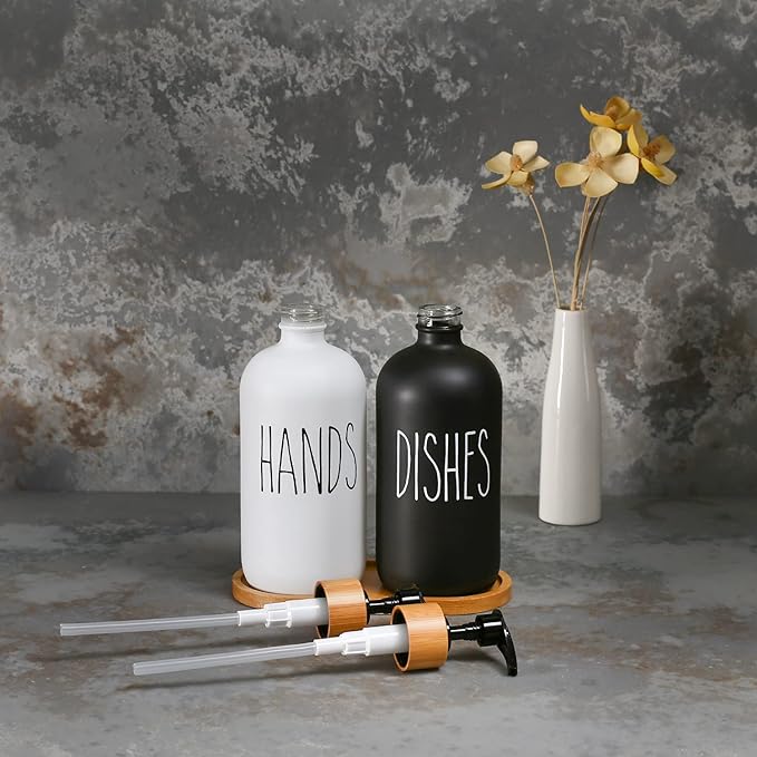 MOMEEMO Soap Dispenser Set, Contains Hand and Dish Soap Dispenser, Suitable for Kitchen Decor. (Black & White) - Image 4