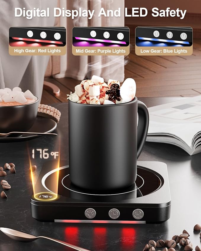 Mug Warmer - 36W Coffee Mug Warmer for Desk with Temperature Display, 2-12Hrs Auto Shut Off, Smart Candle Warmer - Ideal Coffee Gifts Accessories Keep Beverages Coffee Warmer (Black) - Image 2