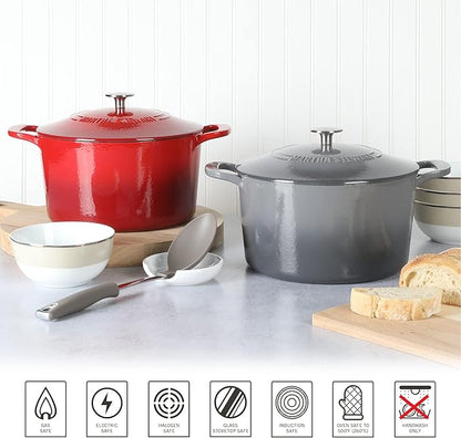MARTHA STEWART Gatwick 7-Quart Enamel Cast Iron Dutch Oven – Classic Grey – Durable Heavy-Duty Dutch Oven for Slow Cooking, Braising & Baking - Image 5
