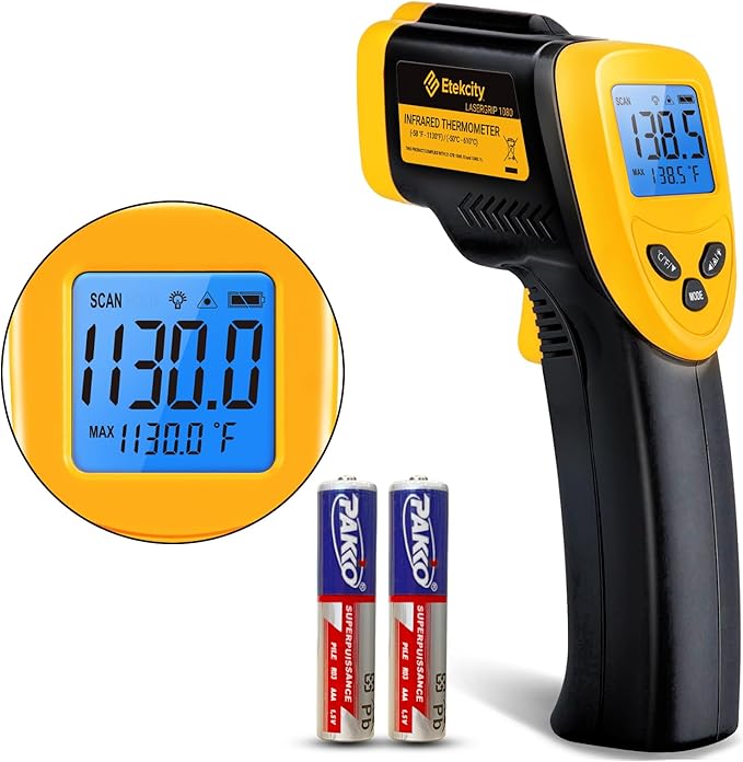 Etekcity Infrared Thermometer Laser Temperature Gun 1080, -58°F~ 1130°F for Meat Food Candy Pizza Oven, Heat Gun for Cooking, Kitchen, Fridge, Reptile, BBQ, HAVC, Adjustable Emissivity & Max Measure by Etekcity