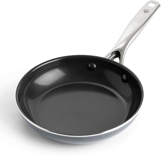 Blue Diamond 8" Nonstick Frying Pan Skillet, Ceramic Diamond Infused PFAS-Free, Dishwasher & Oven Safe, Stay Cool Handle, Durable Non Toxic Metal Utensil Safe, Egg & Omelet Pan, Gray by BlueDiamondCookware