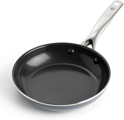 Blue Diamond 8" Nonstick Frying Pan Skillet, Ceramic Diamond Infused PFAS-Free, Dishwasher & Oven Safe, Stay Cool Handle, Durable Non Toxic Metal Utensil Safe, Egg & Omelet Pan, Gray by BlueDiamondCookware