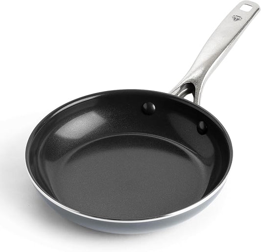 Blue Diamond 8" Nonstick Frying Pan Skillet, Ceramic Diamond Infused PFAS-Free, Dishwasher & Oven Safe, Stay Cool Handle, Durable Non Toxic Metal Utensil Safe, Egg & Omelet Pan, Gray by BlueDiamondCookware