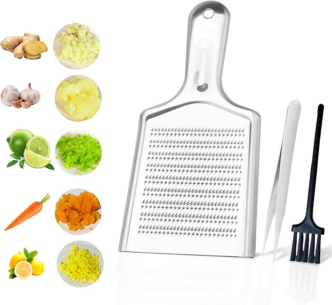 Ginger Grater Tool, Stainless Steel Grater Rustproof 8.46"x4.16" Large Size Ginger Grinder for Fine Grate, Dishwasher Safe Kitchen Tool for Garlic Cheese, Nutmeg, Vegetables & Citrus Zesting by LANGMINGDE