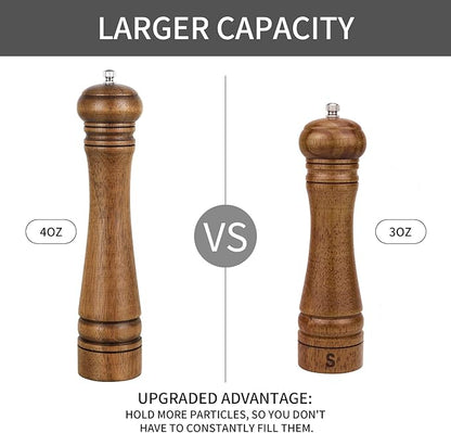 1Pack Wood Pepper Grinder, XWXO 10 Inch Salt Mill Pepper Shaker, Pepper Mill with Adjustable Ceramic Rotor - Oak Wood Pepper Grinder for Your Kitchen - Image 2