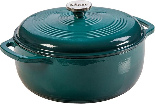 Lodge Essential Enamel Cast Iron Dutch Oven - Perfect for Bread Baking, Braising, Marinating & Slow Cooking - Features Moisture-Sealing Lid & Dual Handles - Kitchen Essentials - 6 Quarts - Lagoon by Lodge