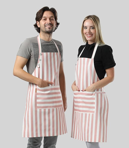 TOSHEX Kitchen Apron Waterdrop Resistant Cotton Apron with adjustable Aprons for Women with Pockets Cooking Apron Chef Apron for Men (1, Powder Pink)