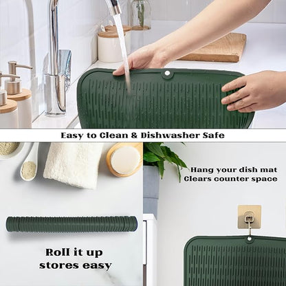 ZLR Large Silicone Dish Drying Mat (16" x 18") - XL Heavy Duty Drainboard Mat for Pots, Pans & Family Loads - Heat Resistant Trivet & Counter Protector, Easy Clean (Dark Green) - Image 4