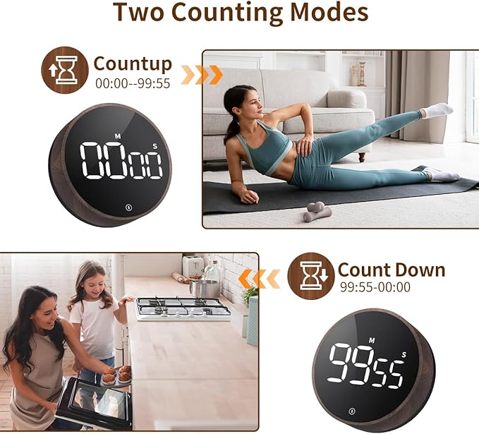 VOCOO Digital Kitchen Timer - Magnetic Countdown Countup Timer with Large LED Display Volume Adjustable, Easy for Cooking and for Seniors and Kids to Use - Image 5