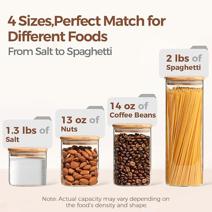 ComSaf Food Storage Containers with Airtight Lids Set of 6, Clear Glass Canister Food Jar with Sealing Lid Kitchen Pantry Storage Container for Spaghetti Pasta Sugar Flour Oat Cereal Beans, Square - Image 3