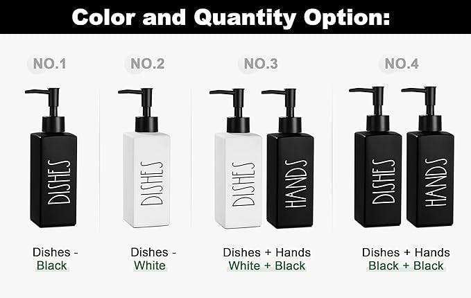 Hand and Dish Soap Dispenser Set, Matte Black Dish Dispenser Bottle for Kitchen, Glass Kitchen Soap Dispenser Set with Pump, Refillable Liquid Soap Bottle, Farmhouse Kitchen Decor, 12.3fl oz - Image 7