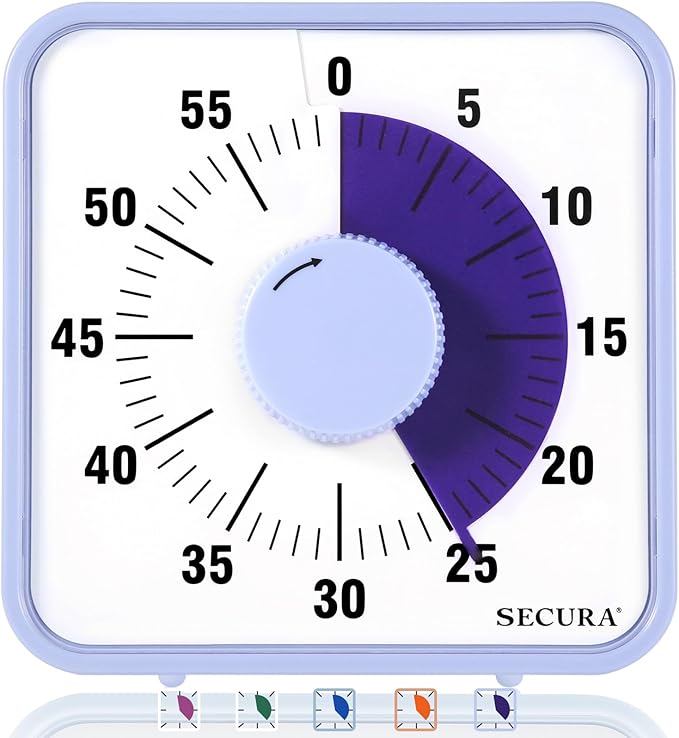 Secura 7.5 Inch Visual Timer, 60 Minute Oversize Visual Countdown Timer for Kids and Adults, Durable Mechanical Time Management Tool (Violet) by Secura