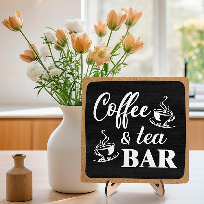 Coffee Bar Decor Sign,Rustic Wooden Plaque Coffee Sign for Java Station, Kitchen, Cafe or Tea Corner, Funny Jave Gift for Home Cafe, 5.9 x 5.9Inch (Black+Brown04) - Image 3