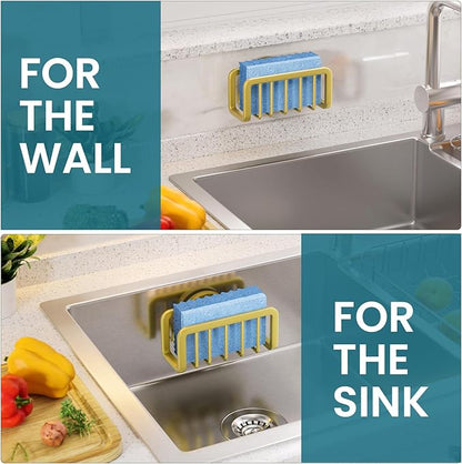 TAILI Sponge Holder for Kitchen Sink with Strong Suction Cup, Rustproof Aluminum Sink Caddy for Sponges, Removable Sponge Holder, Dish Brush for Scraper - Gold - Image 6
