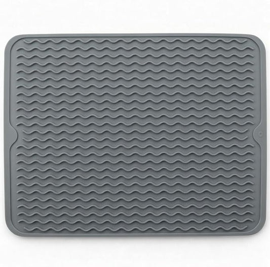 Silicone Drying Mat 16 × 12 – Dark Gray Non-Slip Sink Mat for Kitchen Counter, Heat-Resistant Food-Grade Dish Pad, Easy-Clean Multipurpose Drawer Liner (Dark Gray, 16'' x 12'')