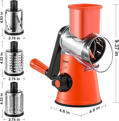 Geedel Rotary Cheese Grater, Kitchen Mandoline Vegetable Slicer with 3 Interchangeable Blades, Easy to Clean Rotary Grater Slicer for Fruit, Vegetables, Nuts - Image 7
