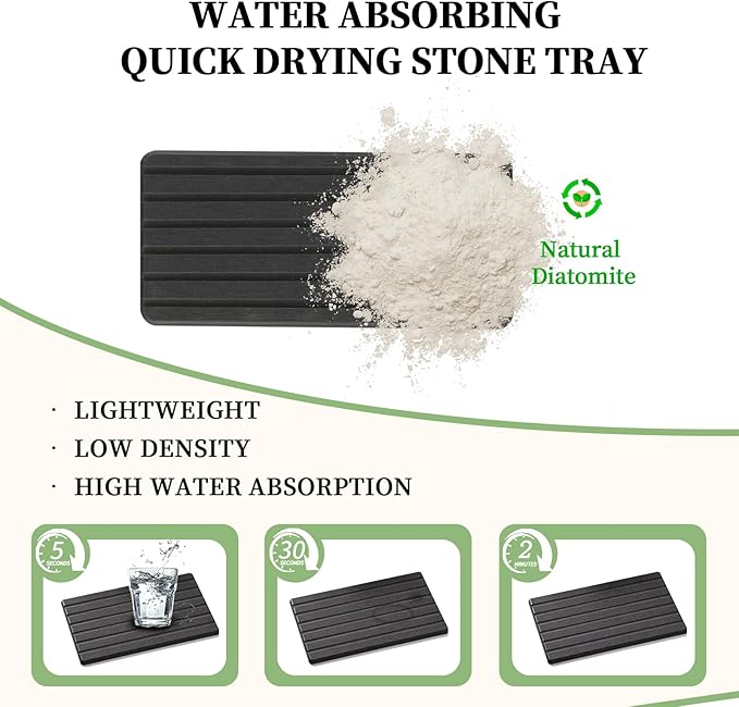 2 PCS Water Absorbing Diatomite Coasters, Stone Drying Mat for Kitchen Counter, Quick Dry Stone Mat Trays for Bathroom Kitchen Counter, Soap Dish Tray Used for Hand Soaps (Dark Gray-B, 8.3" x 4") - Image 4