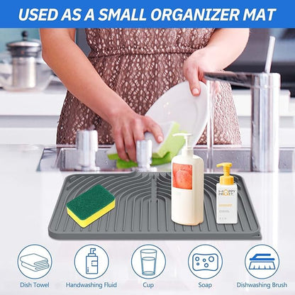 Dish Drying Mat for Kitchen Counter, with Built-in Drain Lip, Food-Grade Silicone, Easy Clean Pad for Countertop Protection, Multi-Functional Use (14.7x10.2, Grey) - Image 6