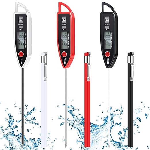 Copkim 3 Set Waterproof Food Thermometer for Water, Liquid, Candle and Cooking Digital Meat Thermometer with Long Probe Instant Read for Kitchen BBQ Grill Candy (Black,White,Red)