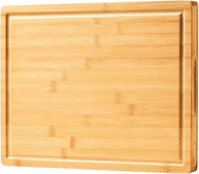 Allsum Large Bamboo Wood Cutting Boards for Kitchen, 1" Extra Thick Butcher Block with Juice Grooves & Handles Resisting to Warping and Cracking, Fancy Charcuterie Boards, 17"L x 12.5"W by ALLSUM
