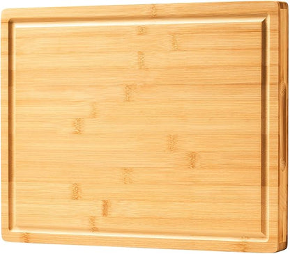 Allsum Large Bamboo Wood Cutting Boards for Kitchen, 1" Extra Thick Butcher Block with Juice Grooves & Handles Resisting to Warping and Cracking, Fancy Charcuterie Boards, 17"L x 12.5"W by ALLSUM