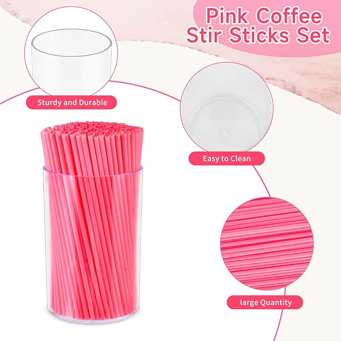 500 Pcs Neon Pink Coffee Stir Sticks Set Acrylic Stir Stick Holder Coffee Stirrers Holder Cocktail Straws Bar Straws Drink Stirrers for Coffee Bar Cocktail Tea Juice Party Supplies Restaurant Decor - Image 3