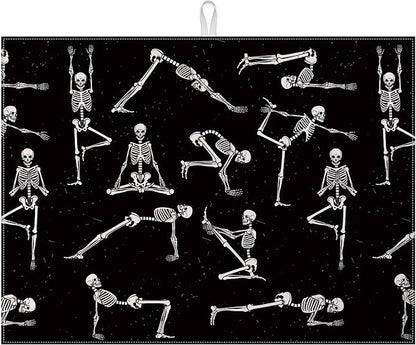 Funny Skull Yoga Dish Drying Mat for Kitchen Counter Microfiber Absorbent Dish Kitchen Drying Mat Draining Reusable Washable for Dishes/Utensils/Counterto