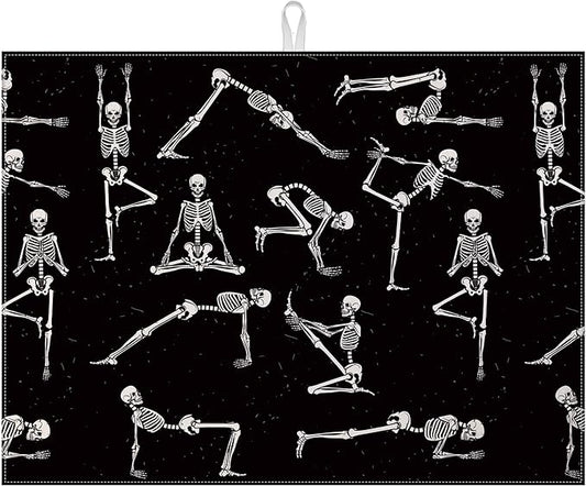 Funny Skull Yoga Dish Drying Mat for Kitchen Counter Microfiber Absorbent Dish Kitchen Drying Mat Draining Reusable Washable for Dishes/Utensils/Counterto