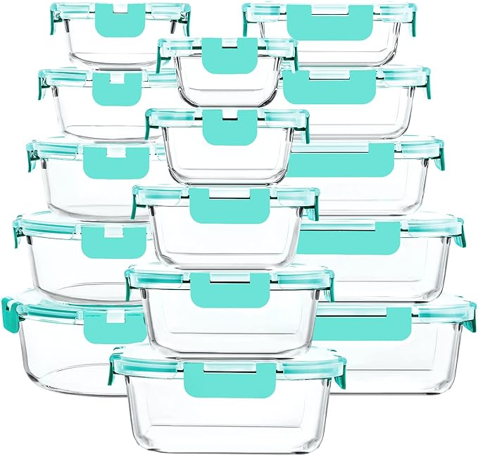 30 Pieces Glass Food Storage Containers with Upgraded Snap Locking Lids,Glass Meal Prep Containers Set - Airtight Lunch Containers, Microwave, Oven, Freezer and Dishwasher Friendly (Green) by MMCIRCO
