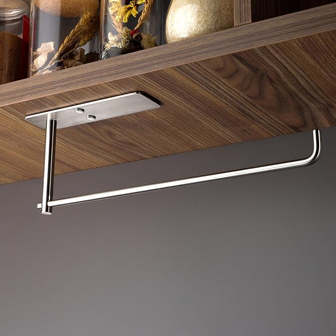 ZUNTO Paper Towel Holder Under Cabinet, Adhesive and Screwed Paper Towel Rack, 12.4 Inch Paper Towel Roll Holder for Kitchen, Bathroom, RV, Easy One-Handed Tear (Silver) - Image 2