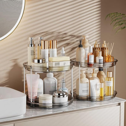 LAMU 2 Pack 2 Tier Lazy Susan Turntable Organizer 9.25'' Rotating Spice Rack Organization for Cabinet, Kitchen, Pantry, Countertop, Bathroom, Vanity, Medicine Cabinet Organizer, Grey - Image 6