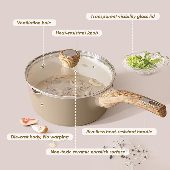 SENSARTE Ceramic Nonstick Sauce Pan with Lid, 1.5 Quart Small Saucepan, Cooking Pot with Stay Cool Handle, Non toxic Kitchen Sauce Pot, Non stick Saucier Pan, Induction Pot, PFOA PTFE PFAS PFOA Free - Image 8