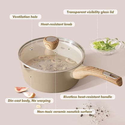SENSARTE 1.5 & 2.5 Quart Ceramic Sauce Pan Sets with Lid, Cooking Pots Set, Nonstick Saucepan Set with Pour Spout, Small Kitchen Pot, Non toxic Saucepot, Induction Comptable, PFOA PTFE PFAS Free - Image 8