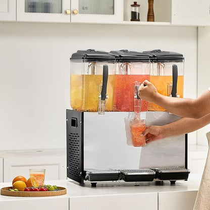 VEVOR Commercial Beverage Dispenser, 3 Tanks 12 L / 12.7 QT Per Tank Juice Dispenser, 370W Stainless Steel Ice Tea Drink Machine with 45°F-54°F Cooling Temperature, for Cold Drink Restaurant Bar Party - Image 8